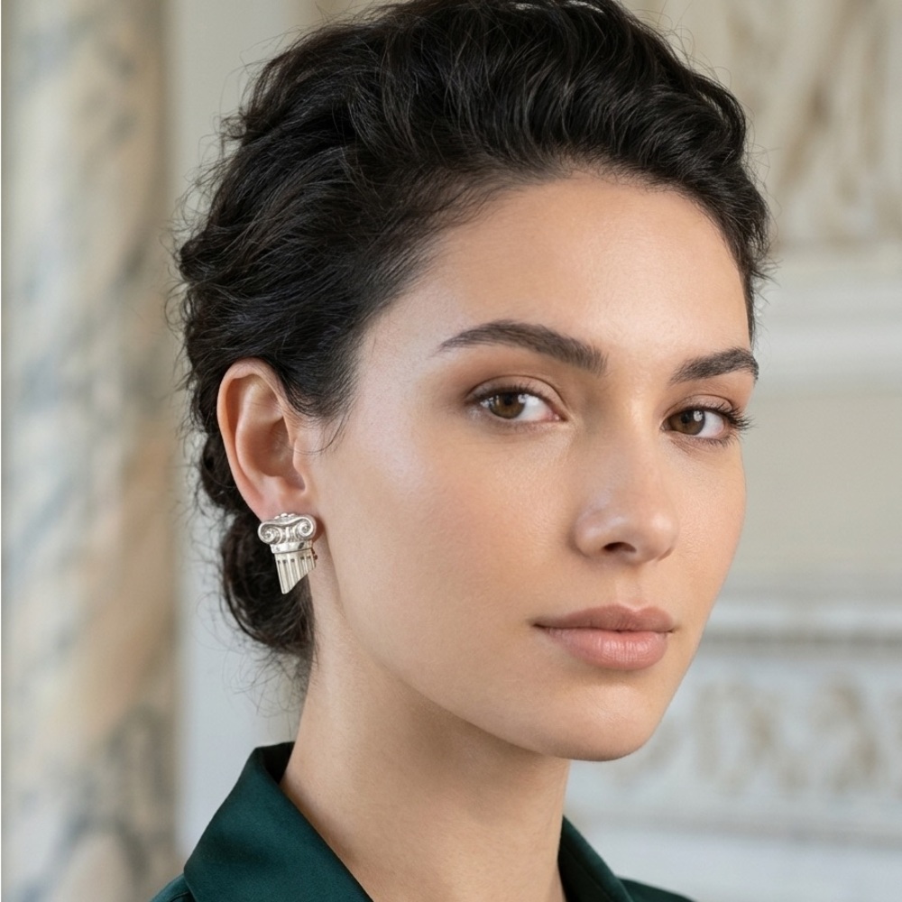Silver Ionic Column Post Earrings - Architectural Design
